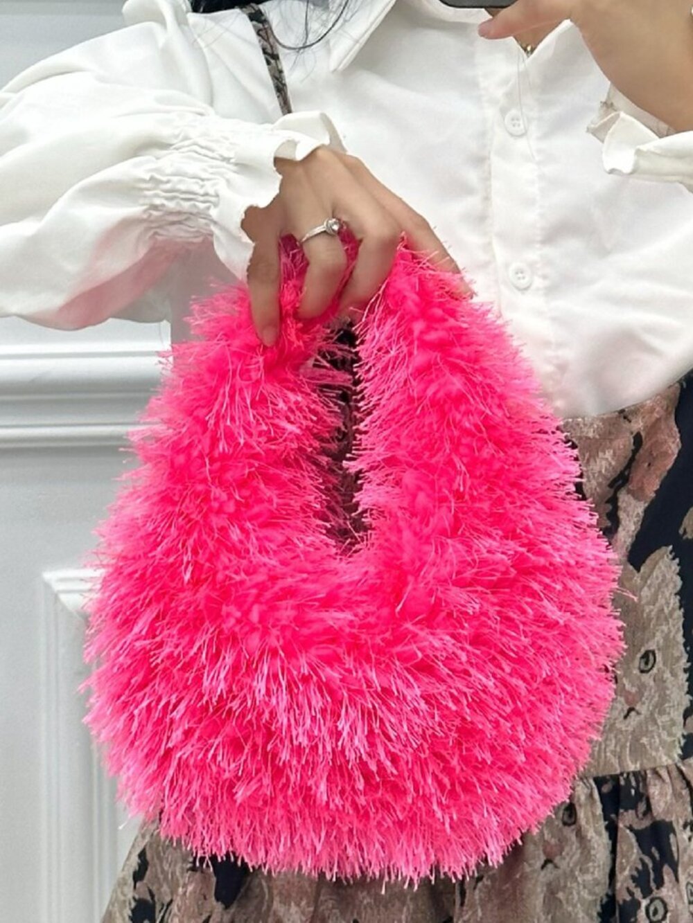 Fuchsia Hot Pink Fringed Small Hobo Purse Bag Funky